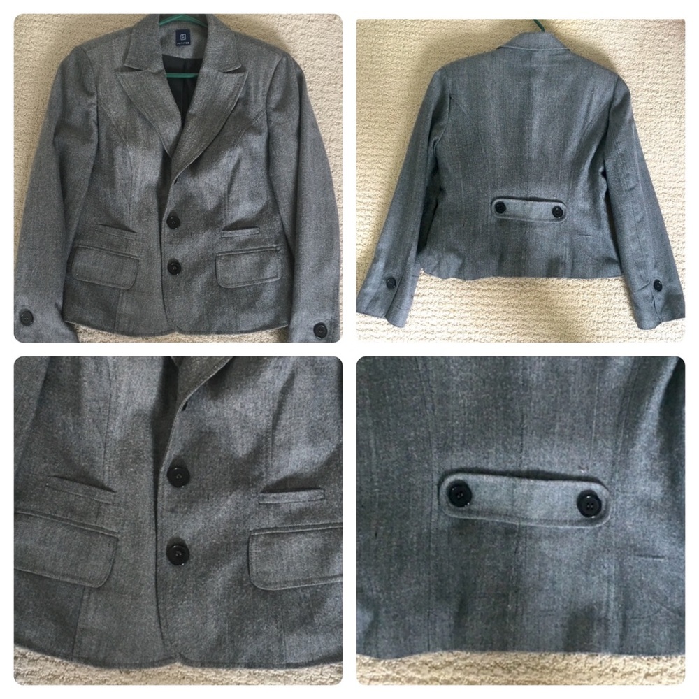 R-Petites Reitmans Petite Grey 3-Button Fully Lined Corporate Blazer Jacket 8